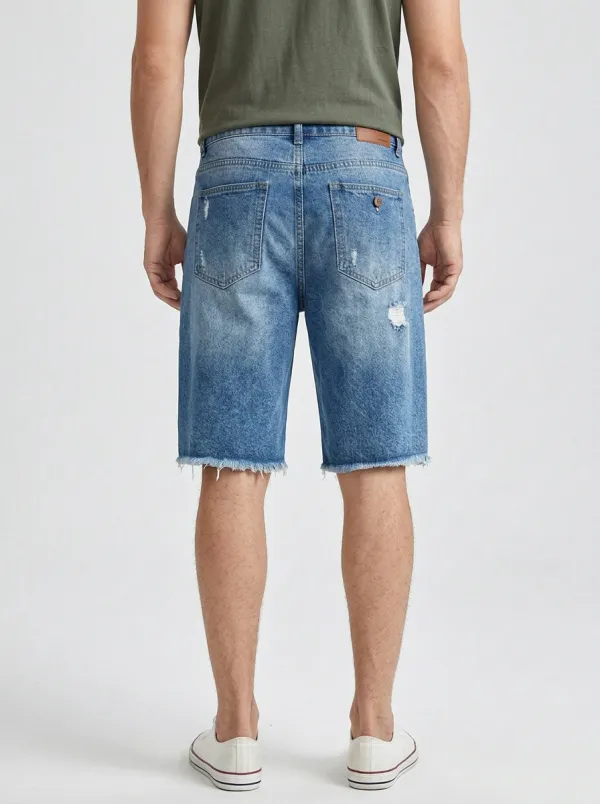 Storage-Ready Streetwear Distressed Collection Men's Distressed Raw Hem Denim Shorts