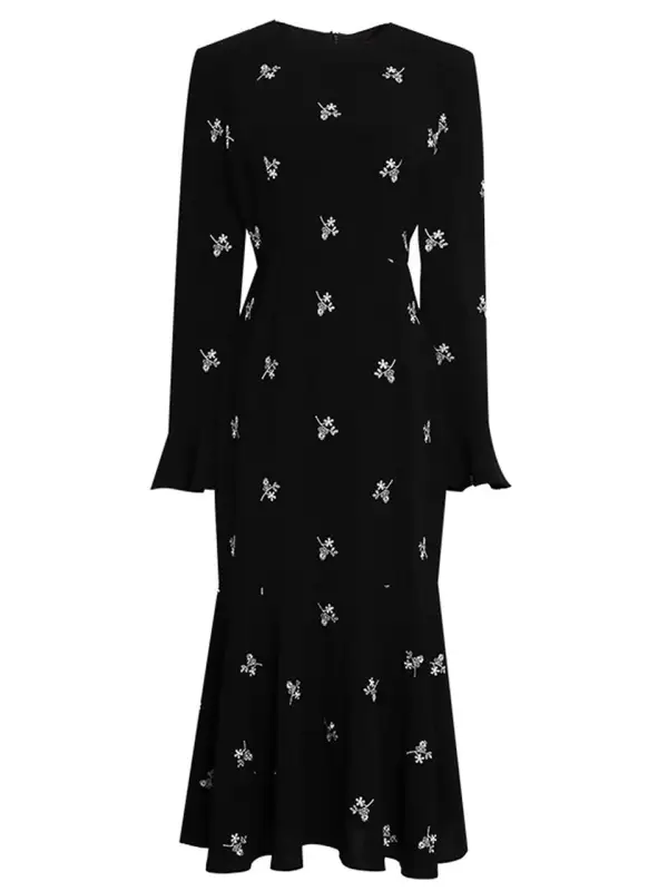 Embroidered Fishtail Midi Dress