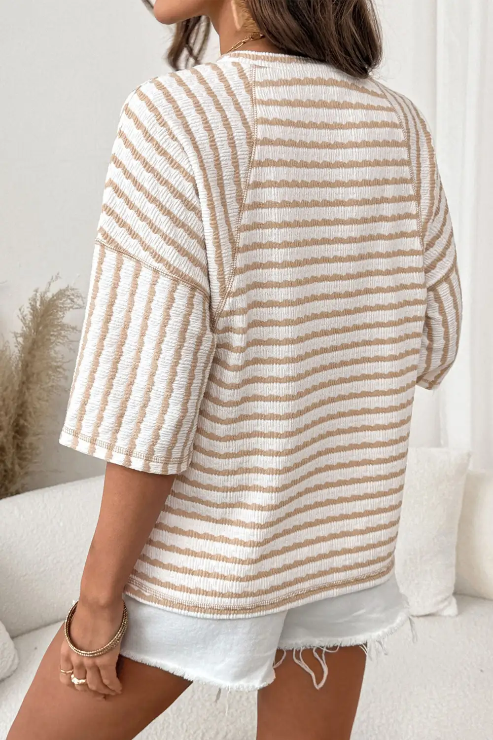 Striped Knit Half Sleeve Top