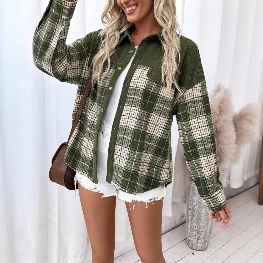 Tailored Plaid Casual Outerwear Jacket