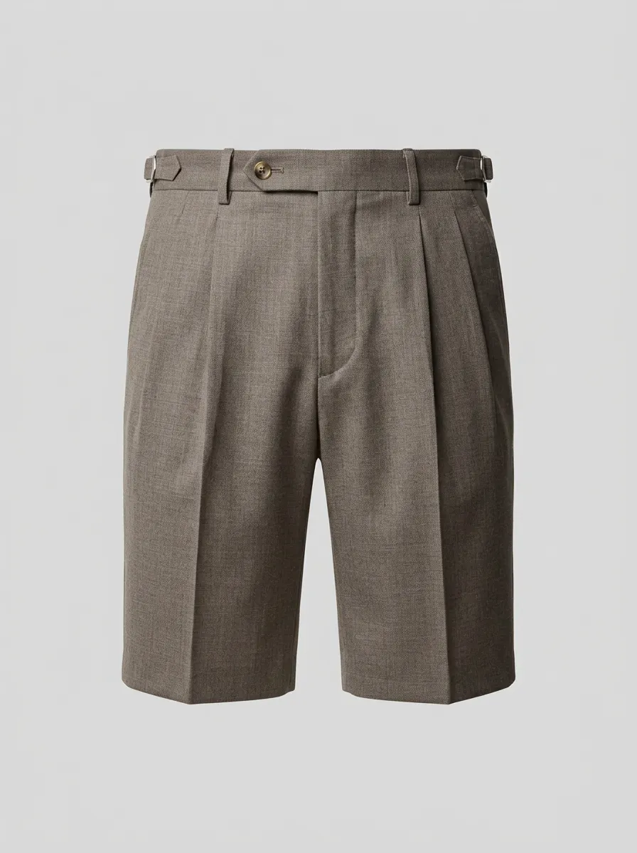 Men's Classic Pleated Brown Tailored Dress Shorts
