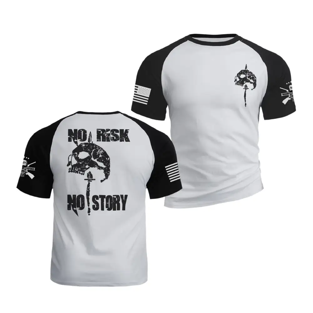 NO RISK NO STORY RAGLAN GRAPHIC TEE