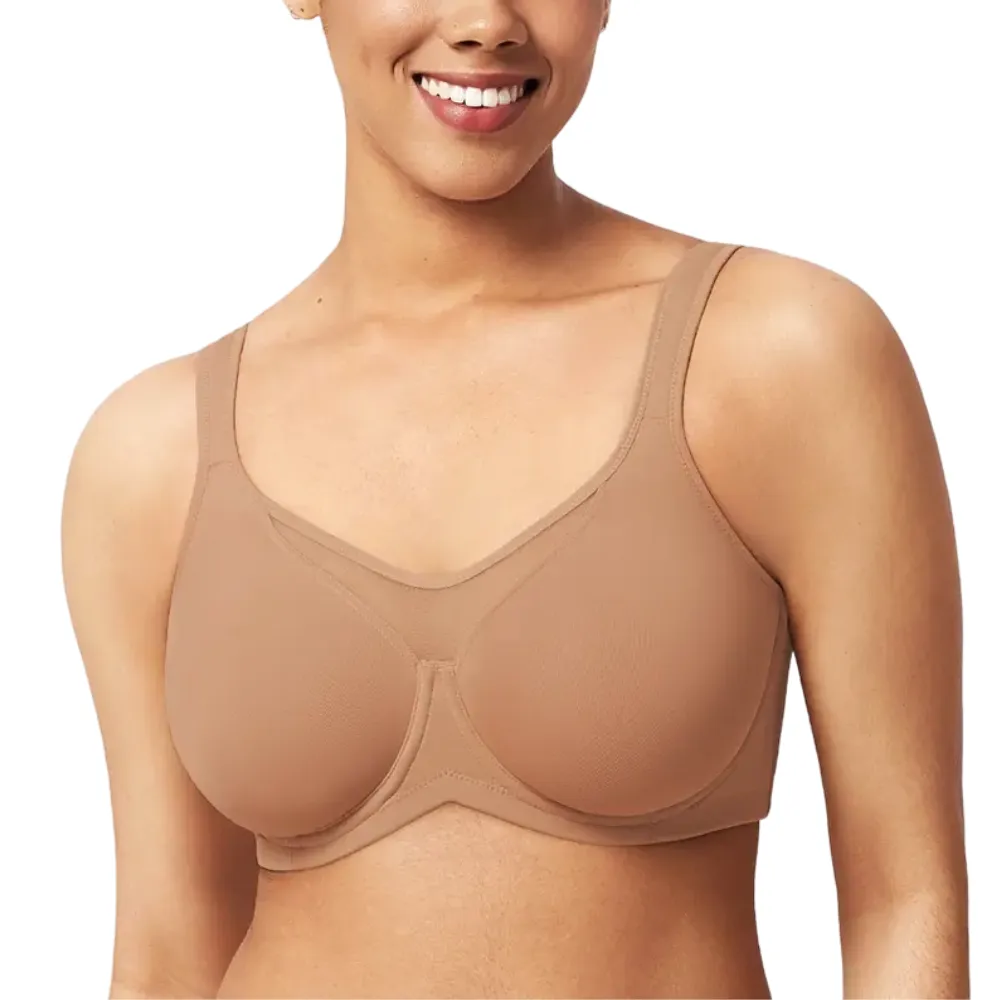 Unlined Non-Padded Underwire Smoothing Wide Strap Full Coverage Minimizer T-shirt Bra