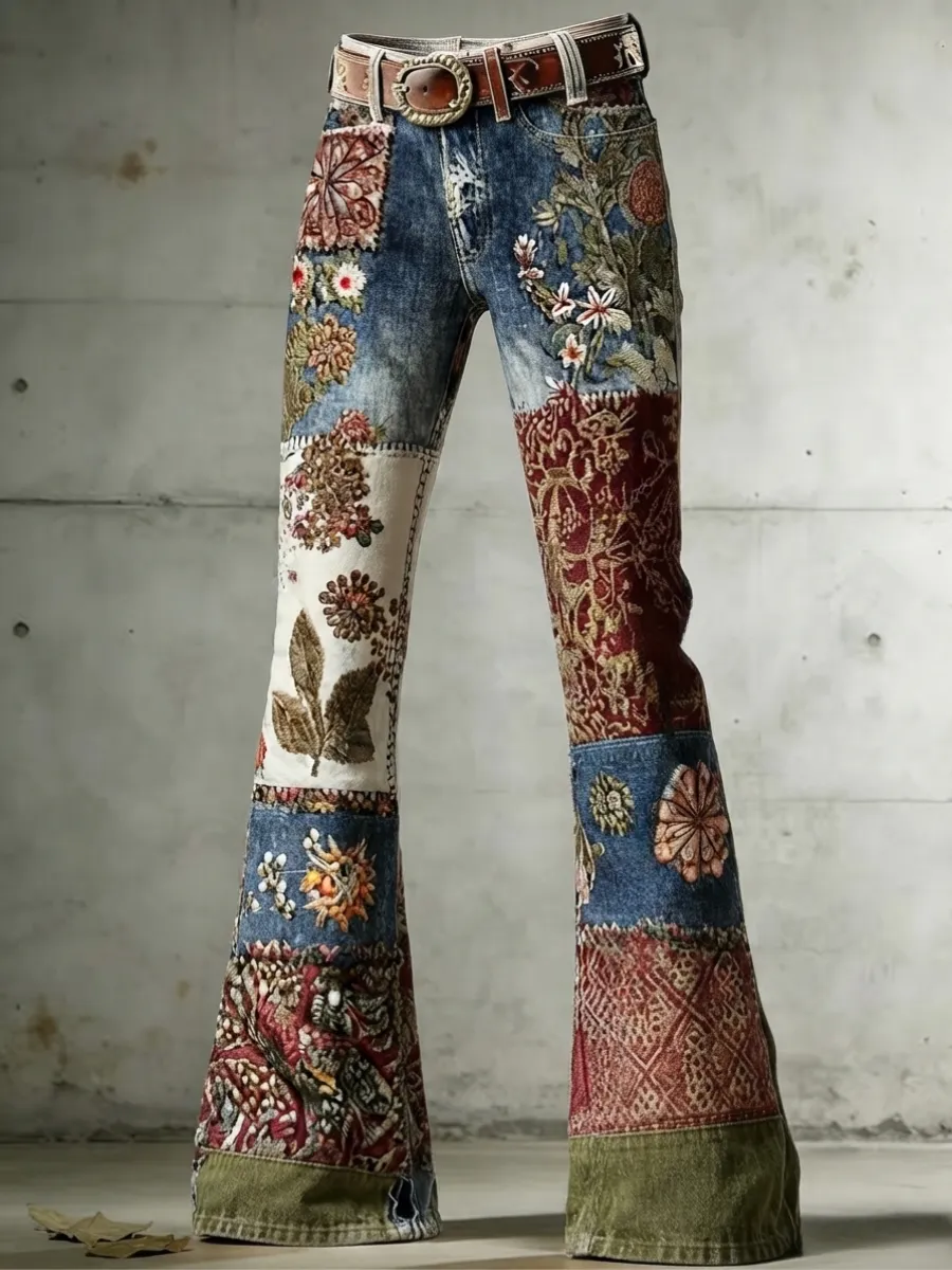 Women's Western Floral Denim Pants