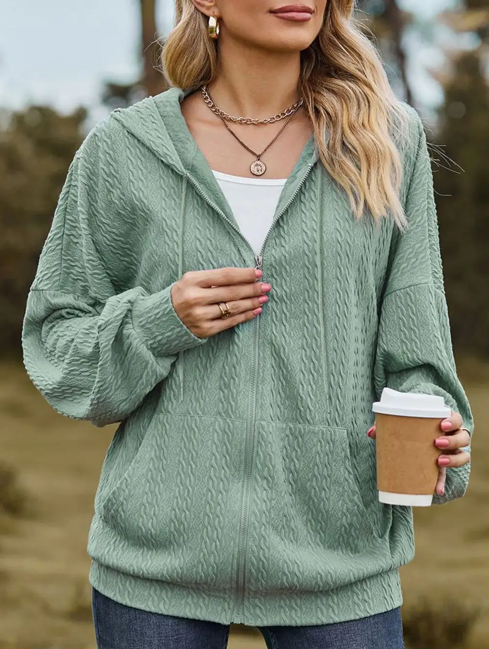Pocket Long-Sleeved Loose Hooded Sweatshirt
