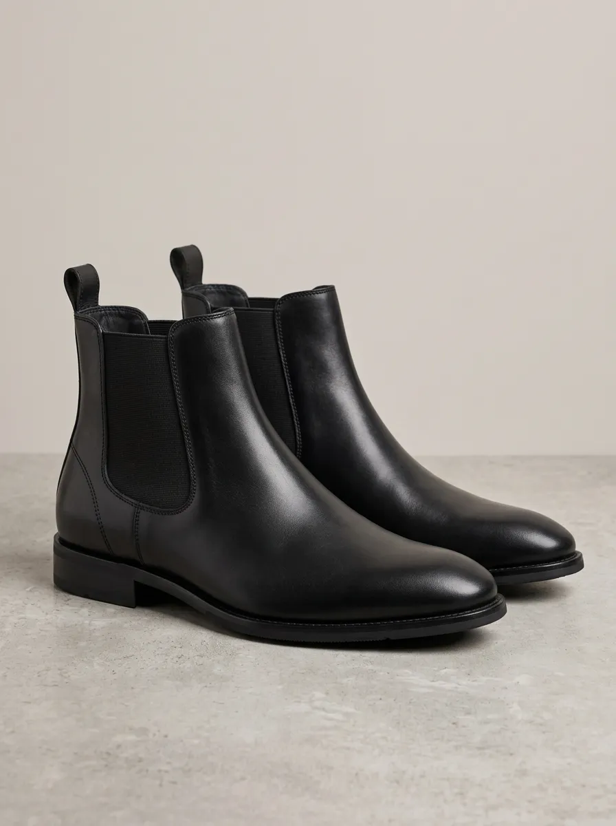 Black Leather Look Chelsea Work Boots with a Clean Finish