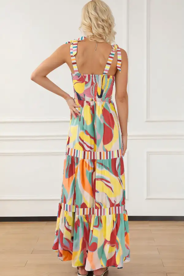 Striped Abstract Print Maxi Dress