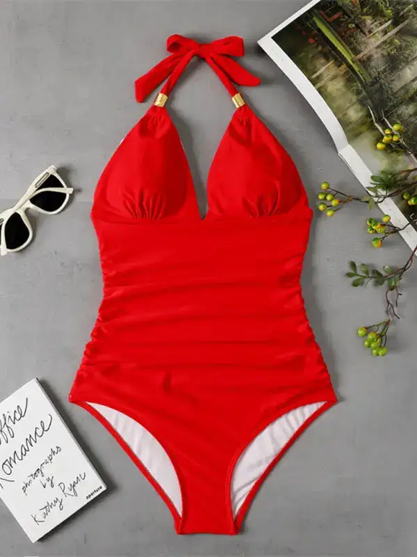 Modest Halter Backless One Piece Swimsuit