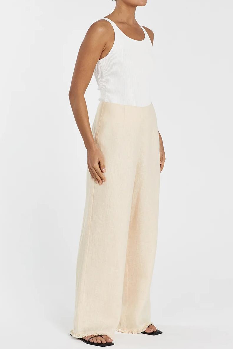 LEMON LINEN FRINGED PANT
