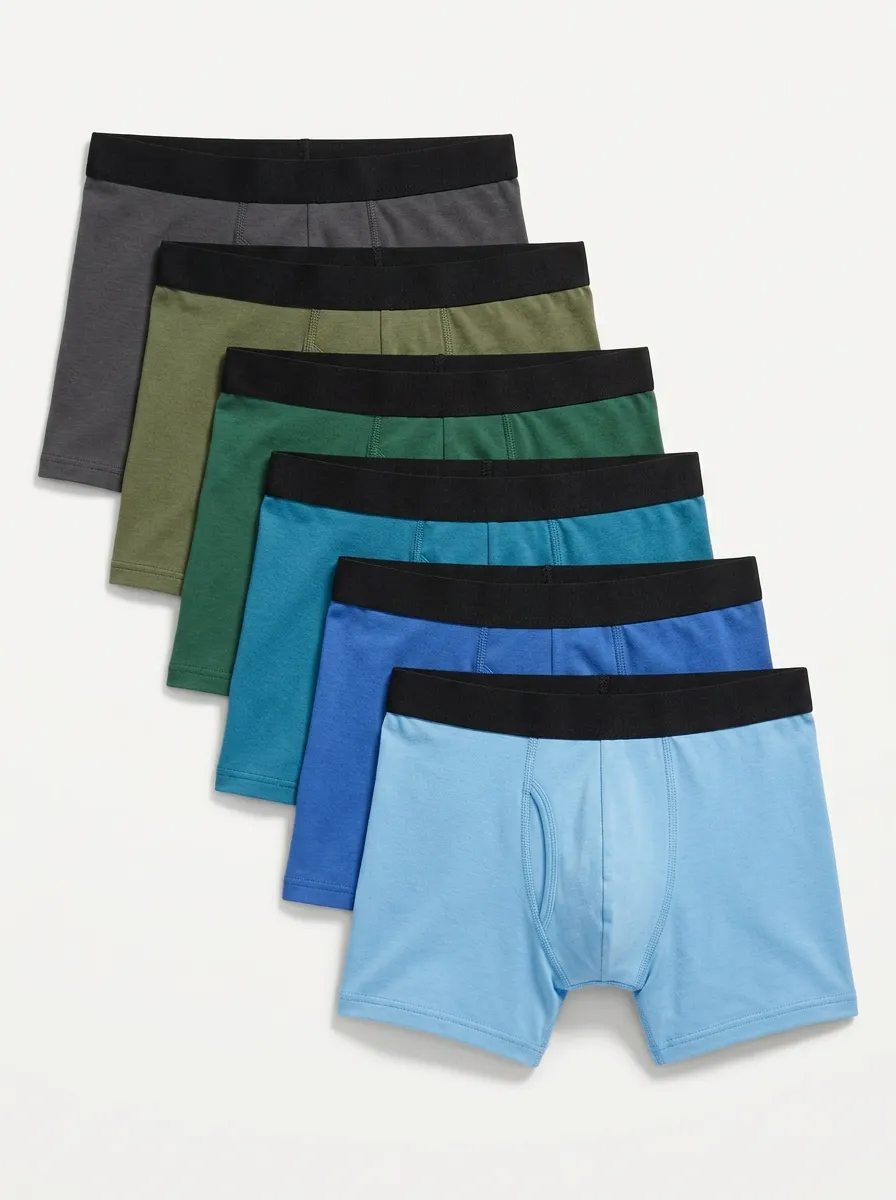 Men's Gradient Solid Pattern Contrast Waistband 6-Pack Boxer Briefs