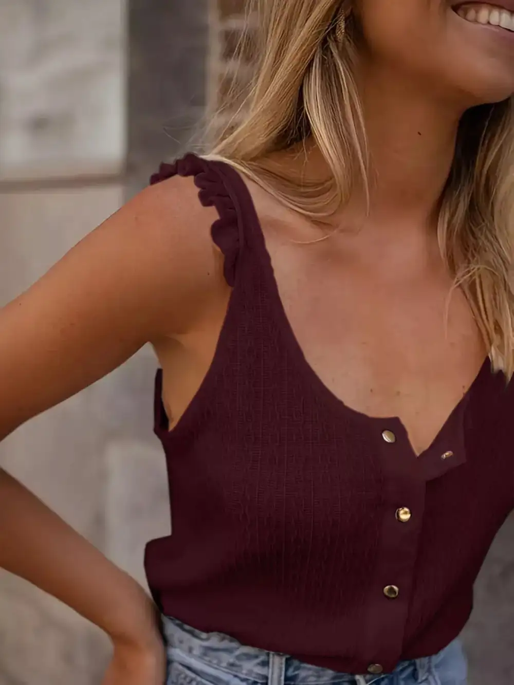 Buttoned Textured Tank Top