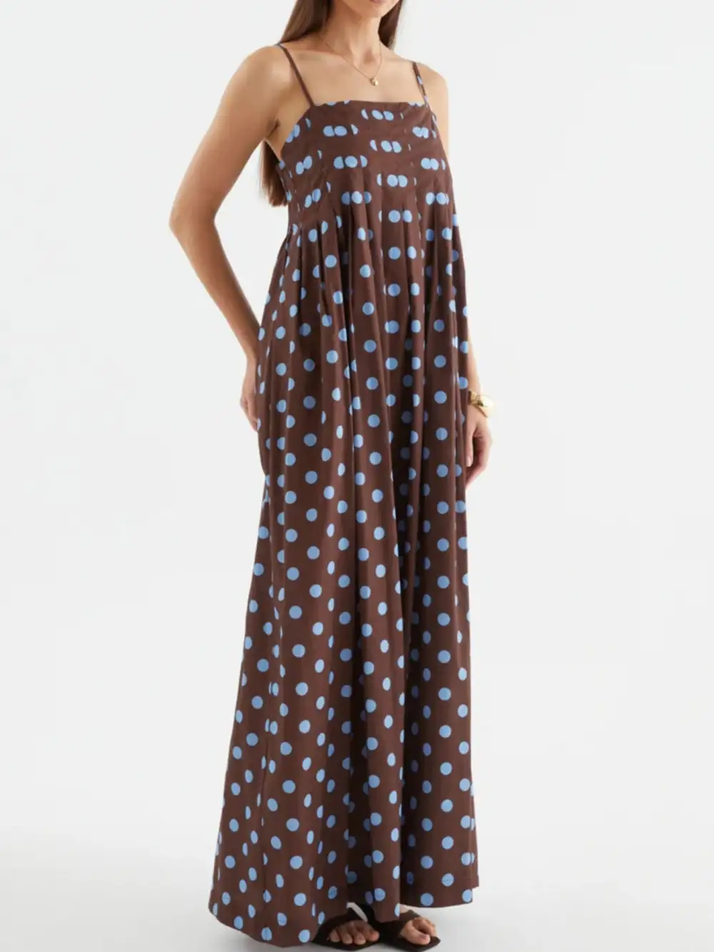 Polka Dot Pleated Maxi Dress