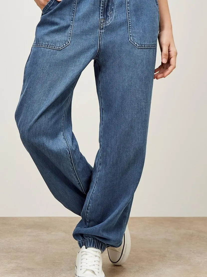 Mid-Wash Denim Joggers