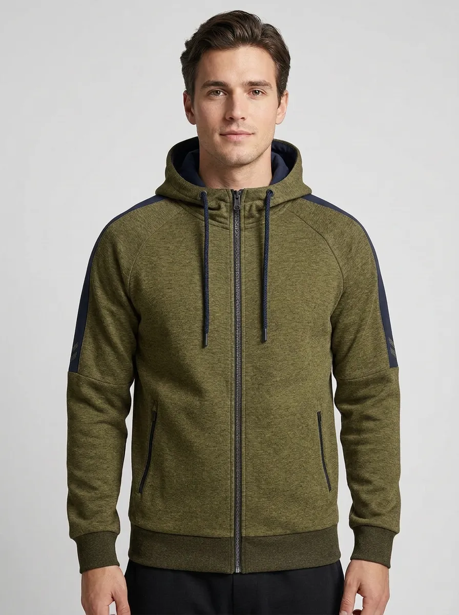 Classic Zip-Up Hooded Casual Look Men's Sport Jacket