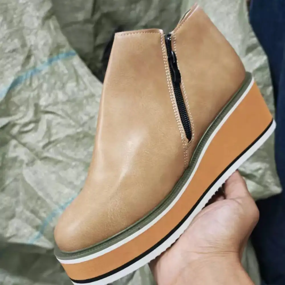Ankle Wedge Boots with Zipper
