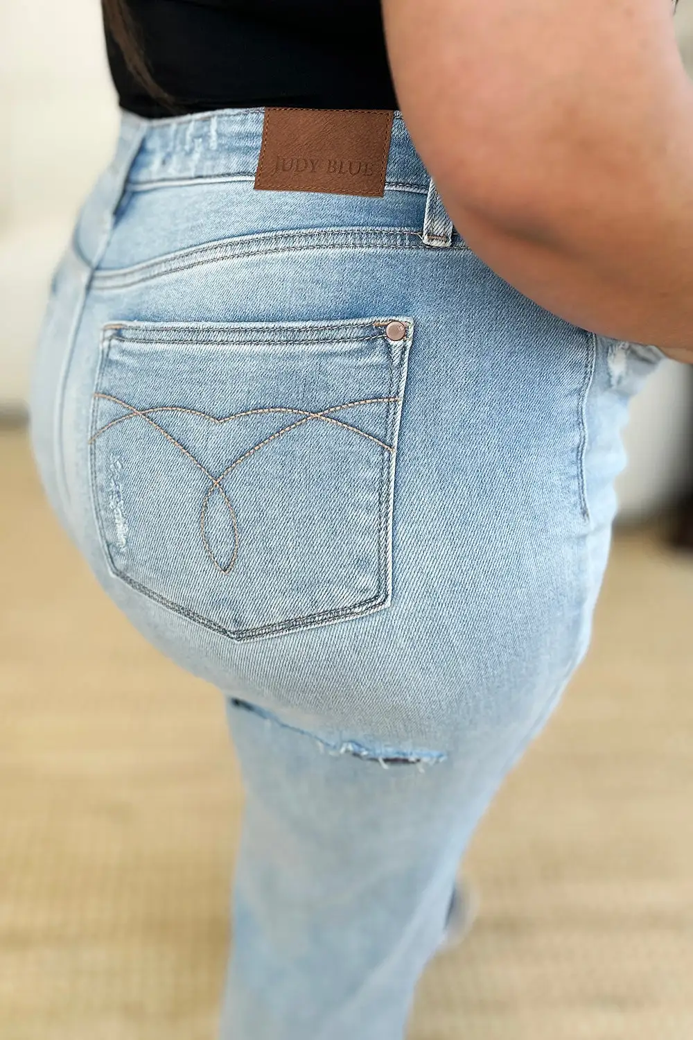 Modern High Waist Straight Leg Distressed Denim Jeans