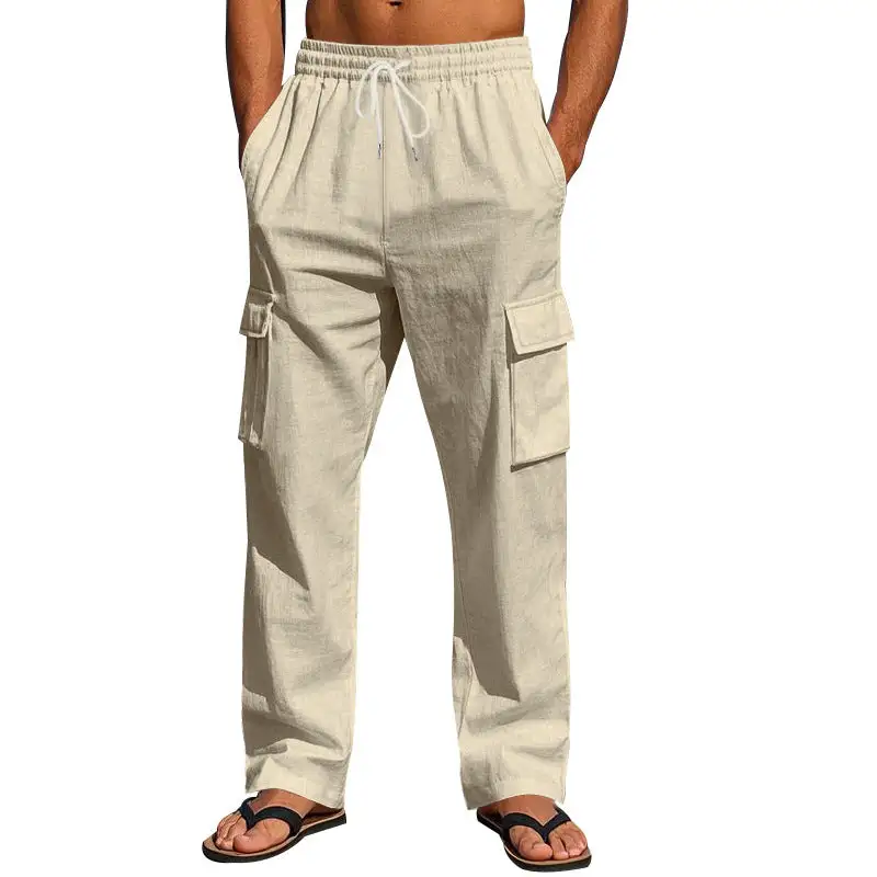 Men's Light Cargo Pants Pockets Straight Leg