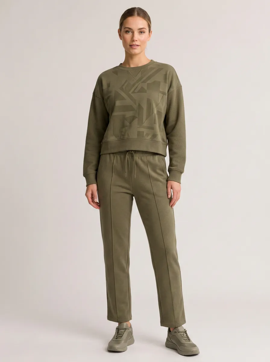 Women's Olive Green Geometric Pattern Printed Lounge Set