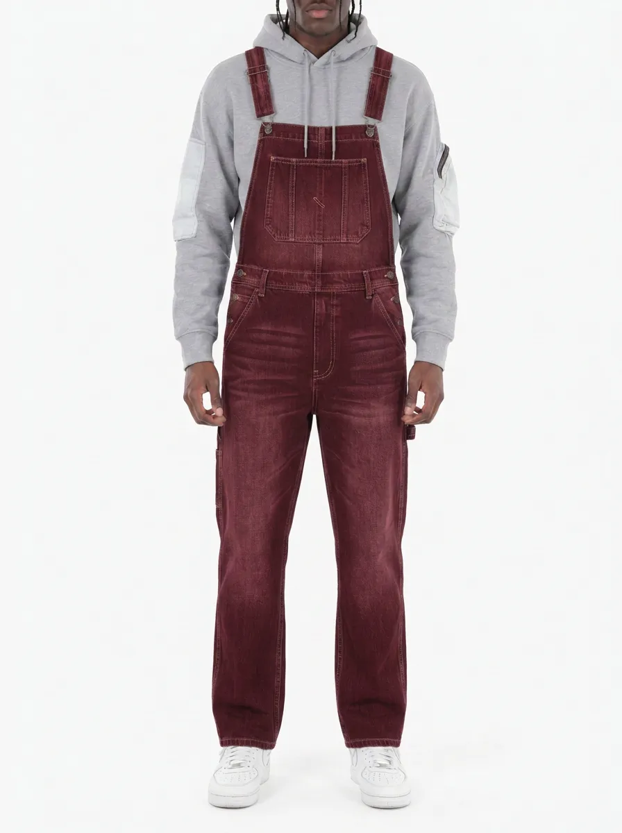 Men's Casual Vintage Wash Denim Bib Overalls