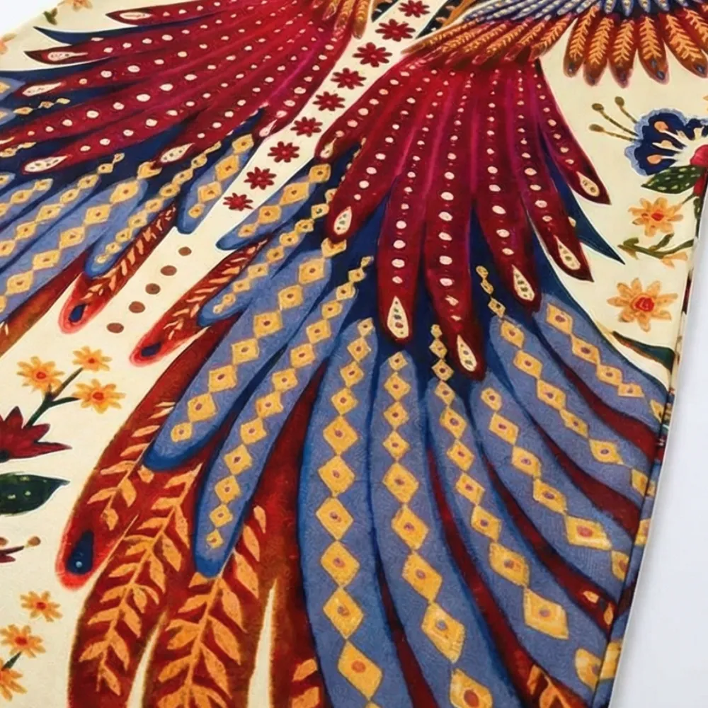 Bold Peacock Wingspan Midi Dress