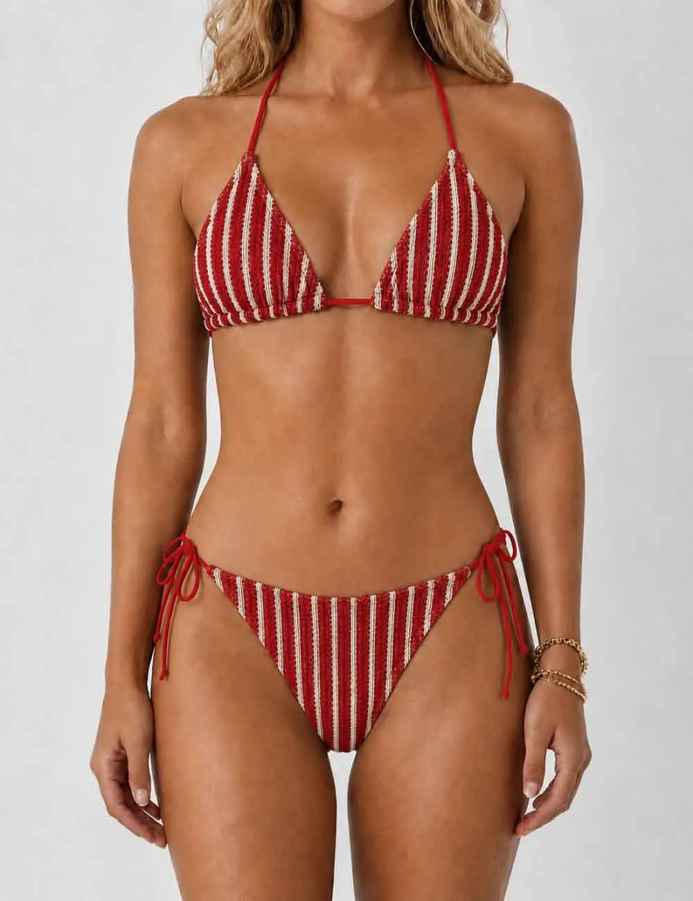 Crochet Triangle Three Piece Bikini Set with Cover Up Shorts