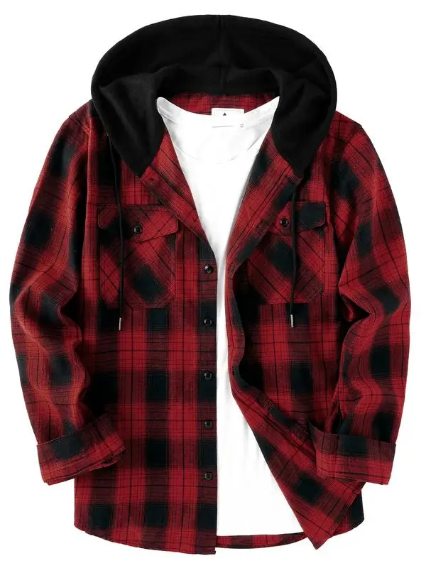 🧥 【Plus Size】Tall and Fat Plaid Patchwork Hooded Jacket Comfort. Warmth. Confidence — Designed for Every Body.