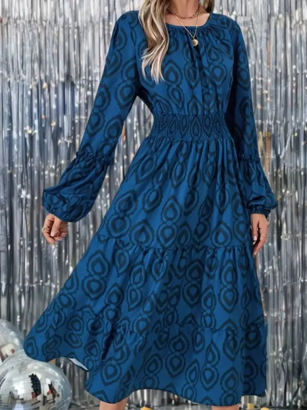 Printed Round Neck Dress Casual