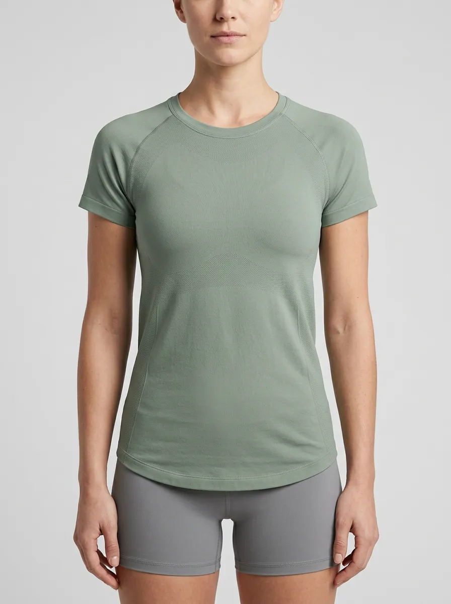 Women's Engineered-Knit Curved-Hem Seamless T-Shirt