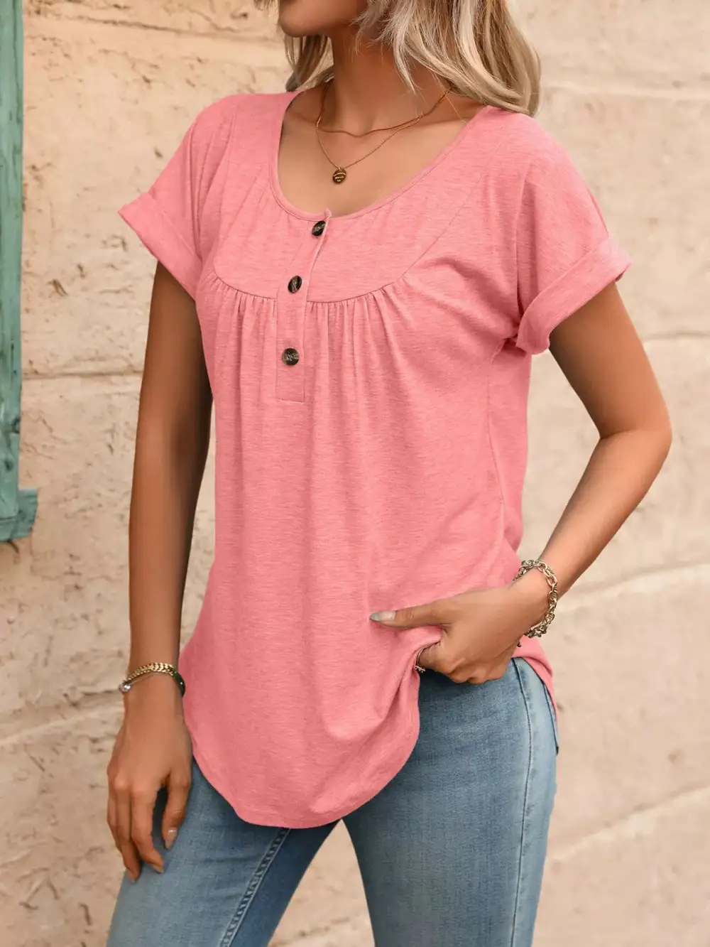 Casual Button Detail Henley T Shirt