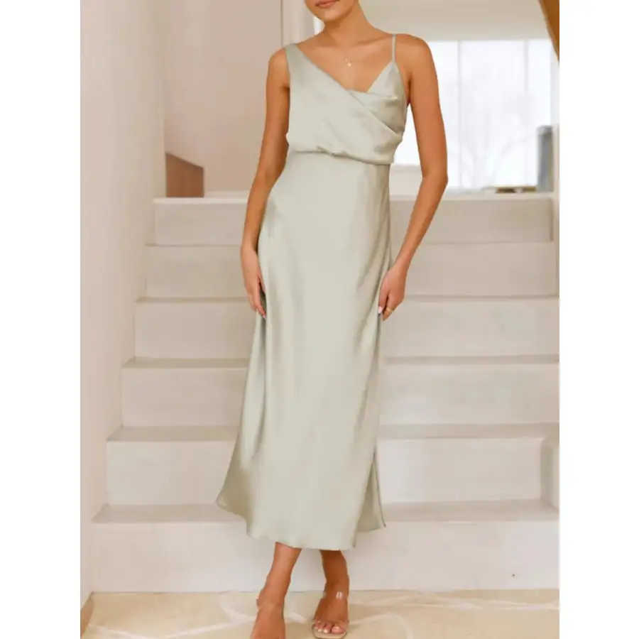 Satin Asymmetrical Midi Dress