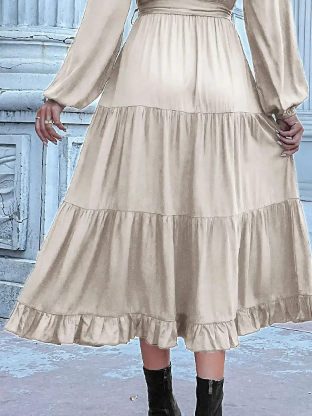 Smooth Finish V Neck Ruffle Dress