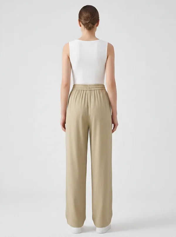 Women's Ice Silk Wide-Leg Drawstring Minimalist Casual Pants