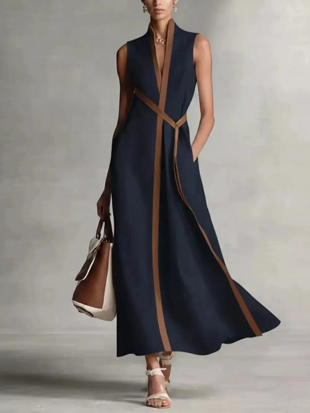 Drape Sleeveless Maxi Dress