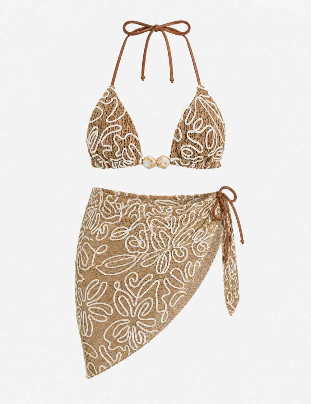 Crochet Triangle Bikini Set with Wrap Cover Up Skirt