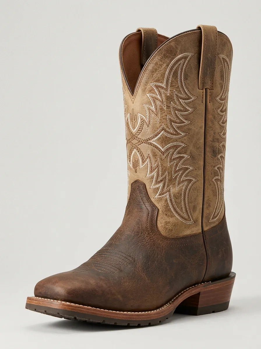 Men's Western Heritage Embroidered Leather-Look Silhouette Western Cowboy Boots