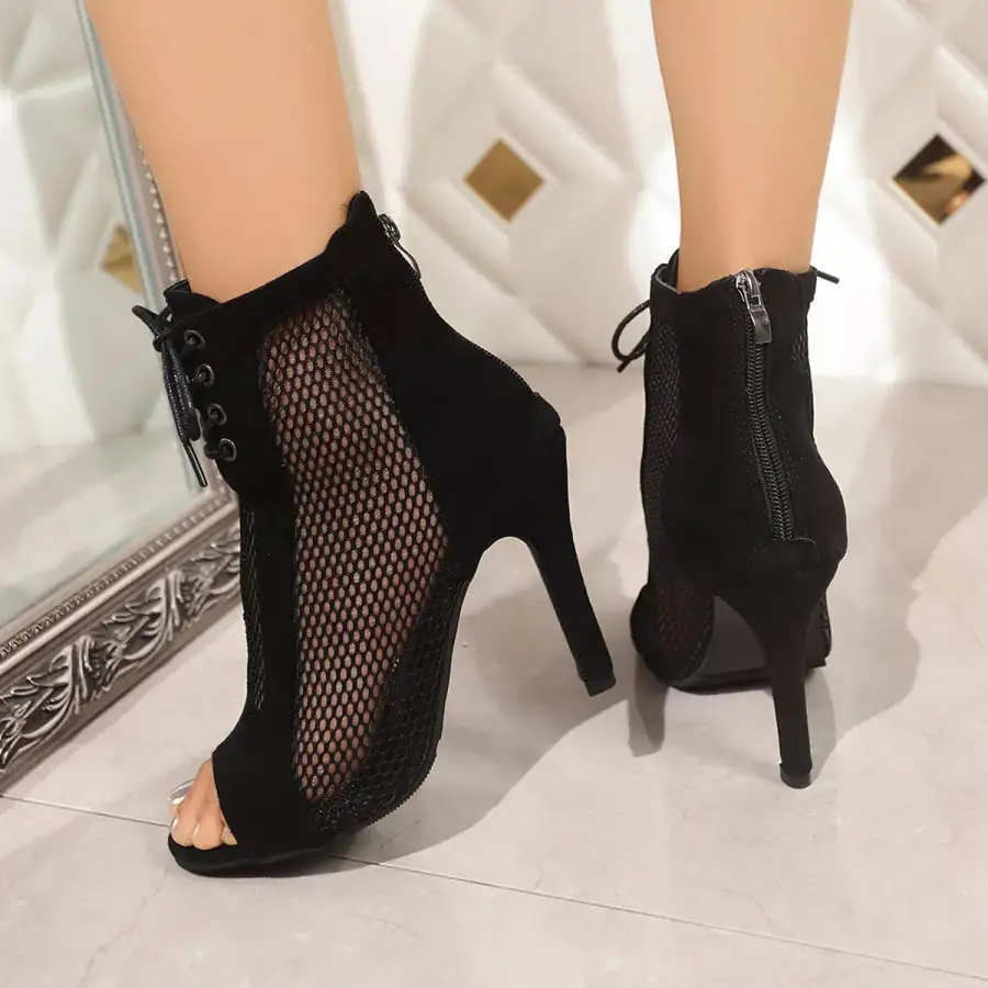 Mesh Peep Toe Stiletto Sandals