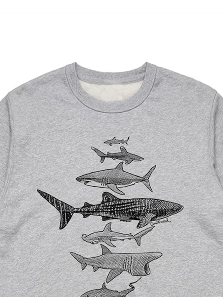Simple shark pattern versatile casual sports shirt