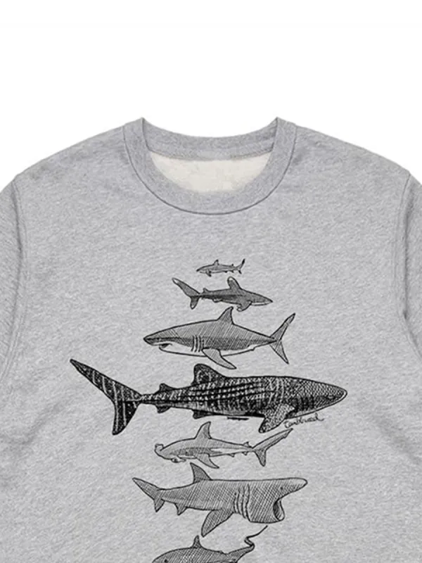 Simple shark pattern versatile casual sports shirt