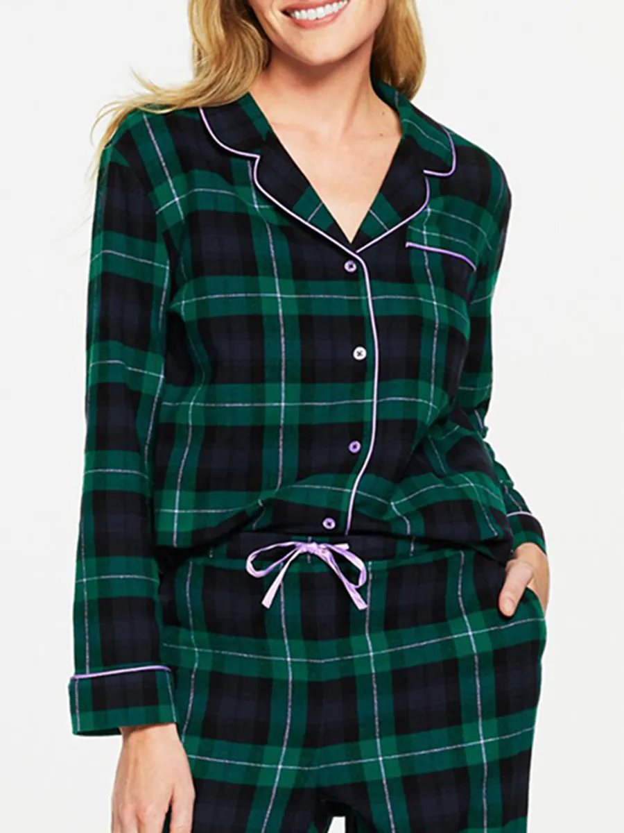 Women'S Casual Plaid Drawstring Loungewear Set