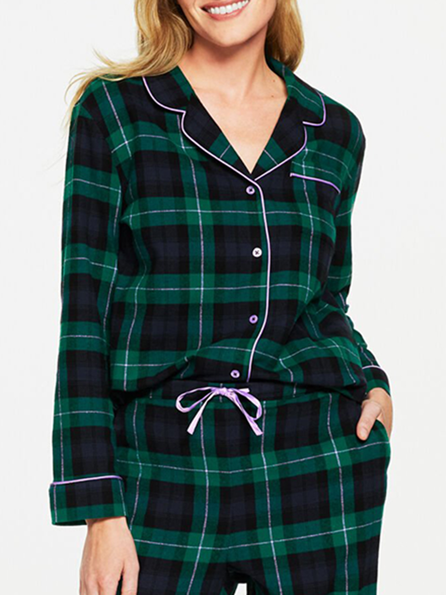 Women'S Casual Plaid Drawstring Loungewear Set
