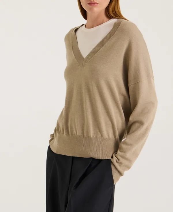 Tawny Relaxed V-Neck Drape Knit Jumper