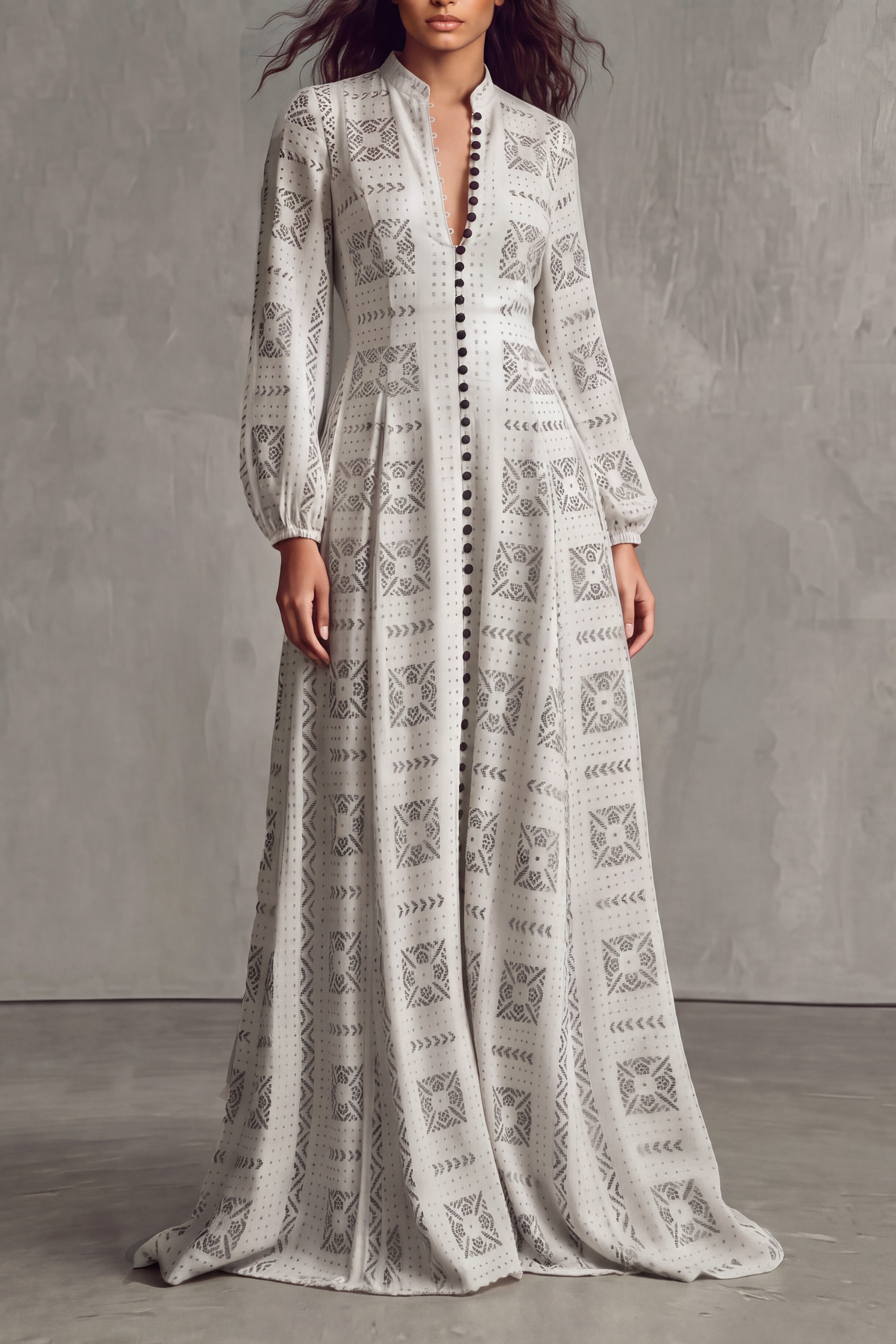 Button Front Printed Maxi Dress