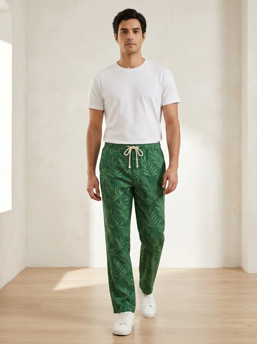 Men's Resort Inspired Leaf Printed Pants