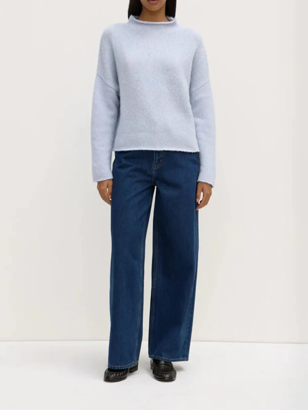 Casual Style Knit Light Blue