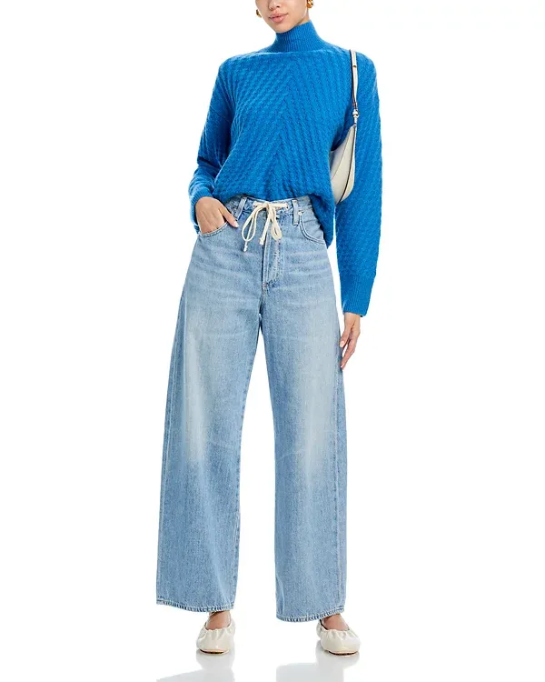 Drop Shoulder Waffle Mock Neck Sweater