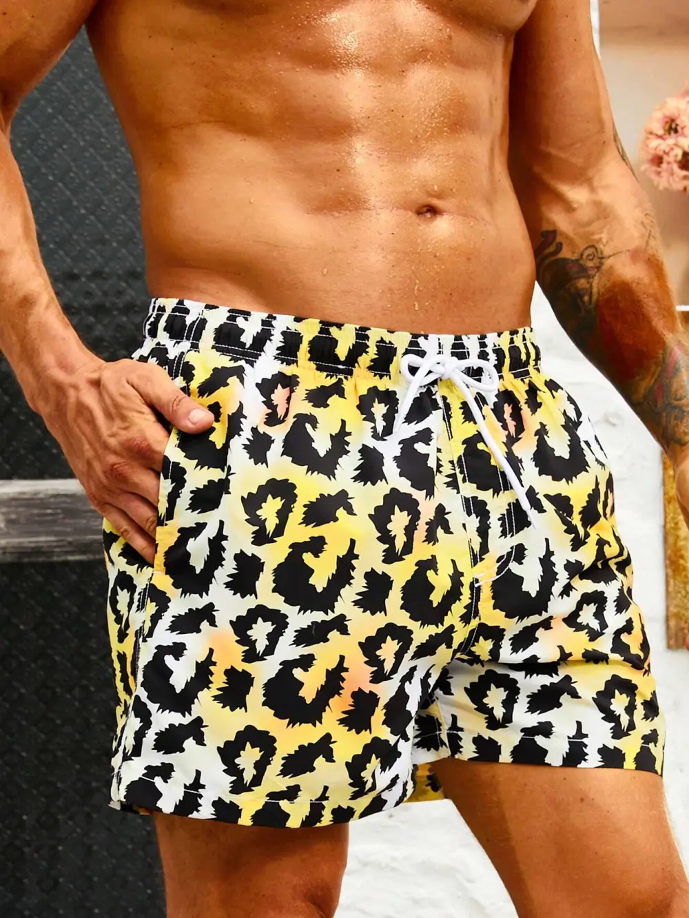 Men's Coastal Allover Print Drawstring Beach Shorts
