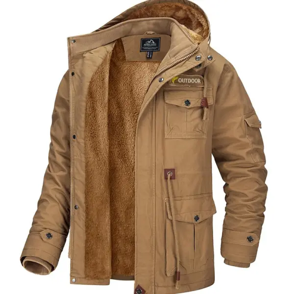 Men's Winter Coat Jacket Fleece Lined Parka Cotton Cargo Jacket Menswear Tops Long Sleeve Warm Thermal Hoodie