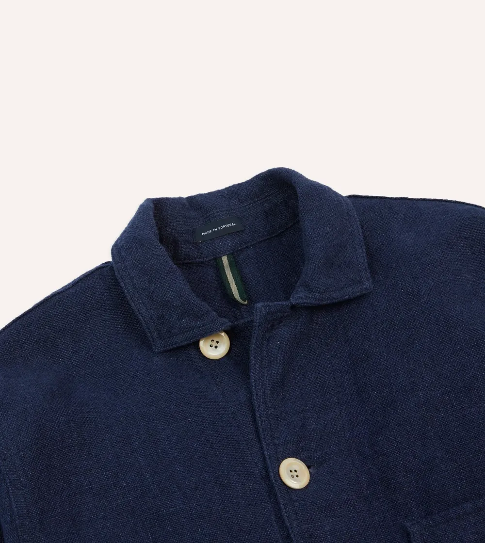 Navy Blue Canvas Button Front Jacket