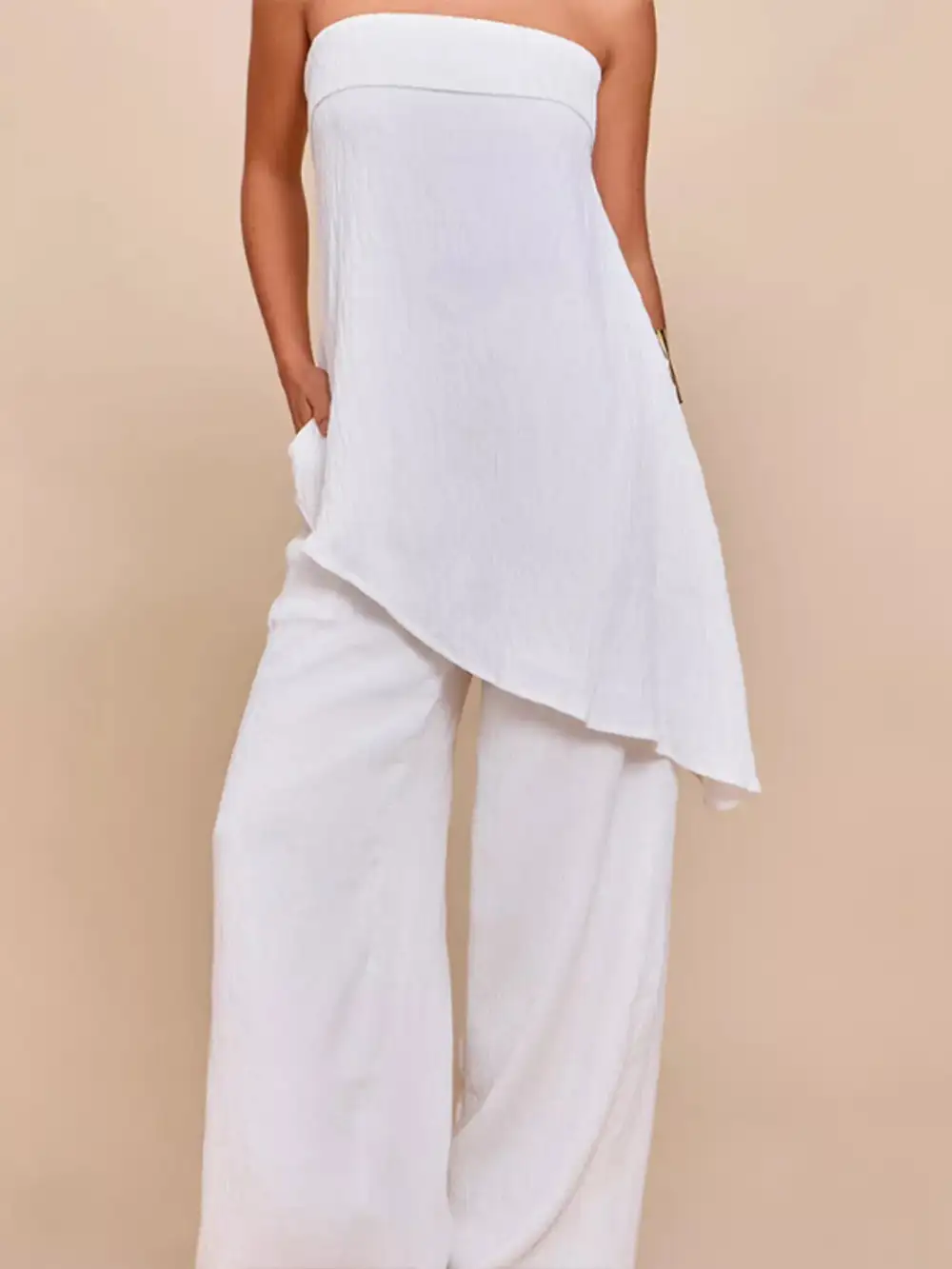 Asymmetrical Hem Tube Top and Pants Set