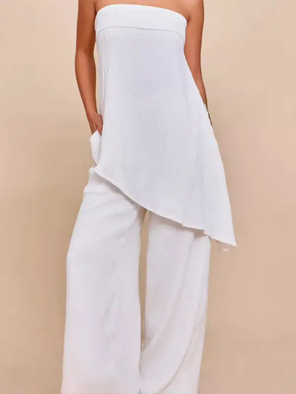 Asymmetrical Hem Tube Top and Pants Set